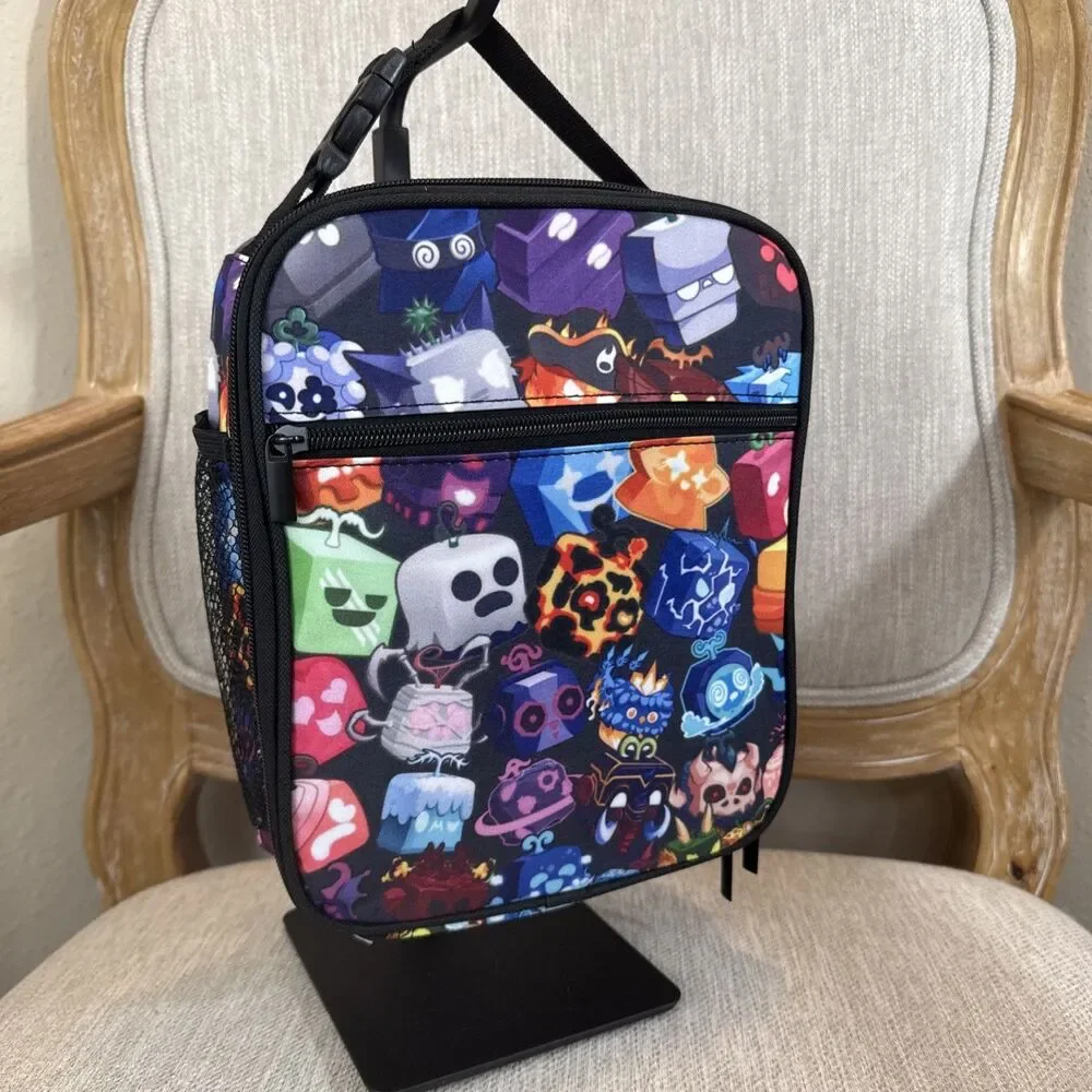 Blox Fruits Insulated Lunch Box Bag side mesh drink pocket school pre-k travel